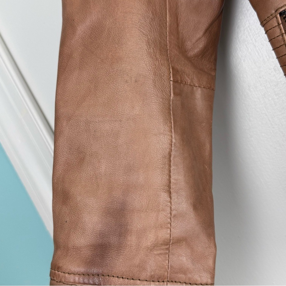 Bernardo Leather Bomber Jacket Petite XS Chestnut Brown Distressed Scuffed - Picture 10 of 16